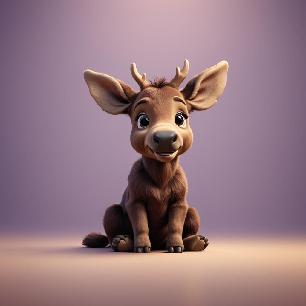 Adorable Baby Moose in 3D Digital Art Style