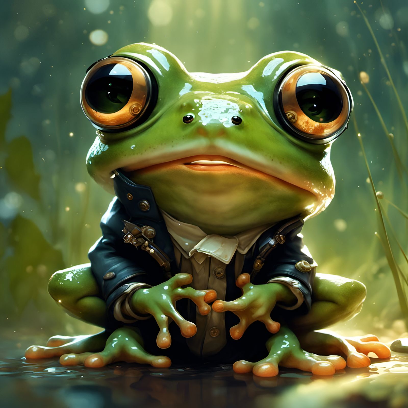 Chibi Frog Storyteller in Detailed Anthropomorphic Style