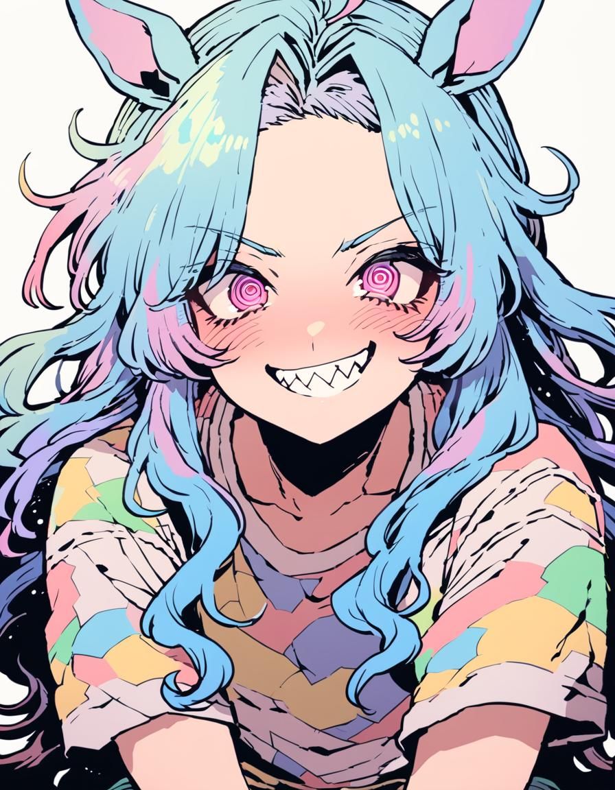 Anime Horse Girl with Blue Hair and Animal Ears