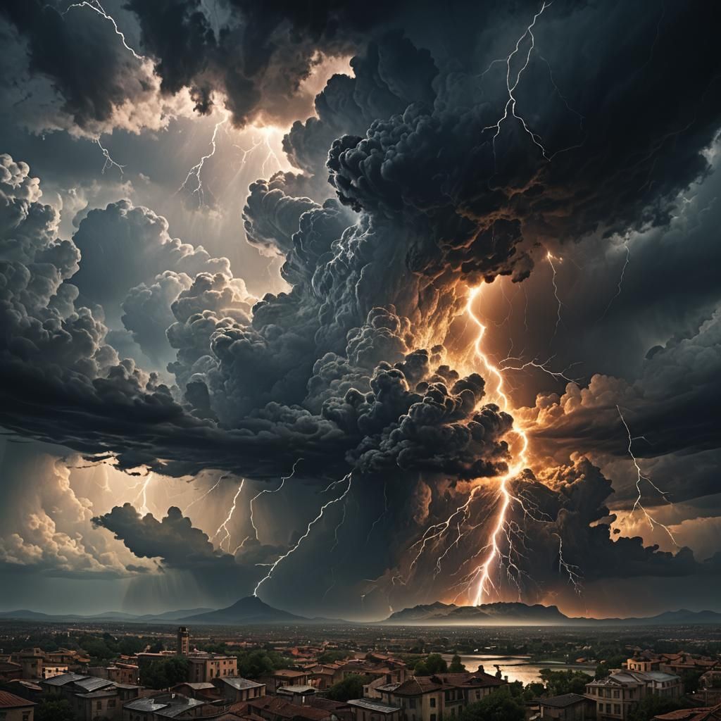 Dramatic Lightning Storm Splits Sky: Digital Matte Painting