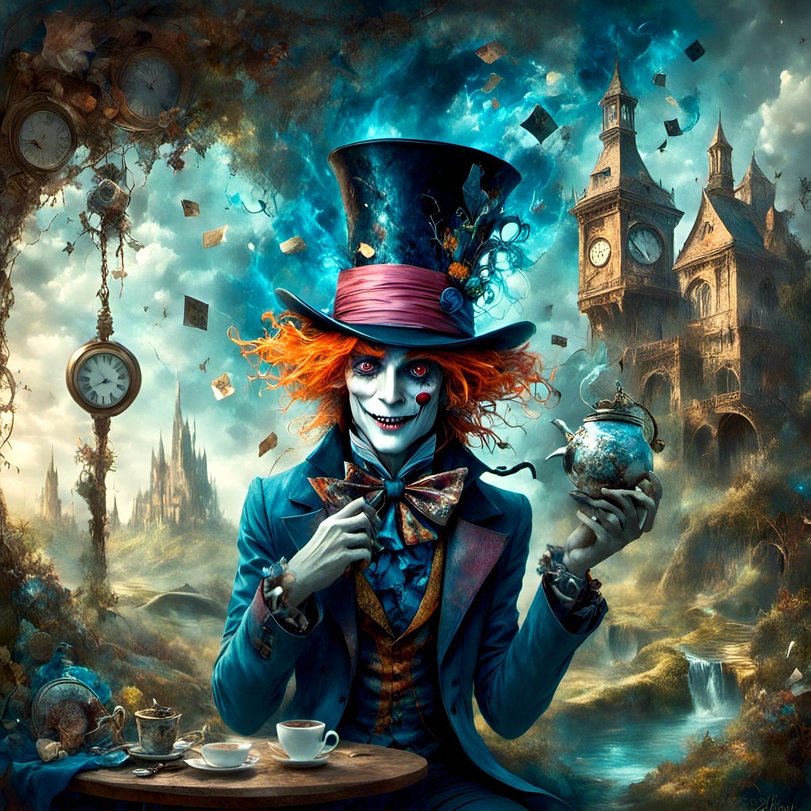 Surreal Mad Hatter Portrait in Pastel Colors