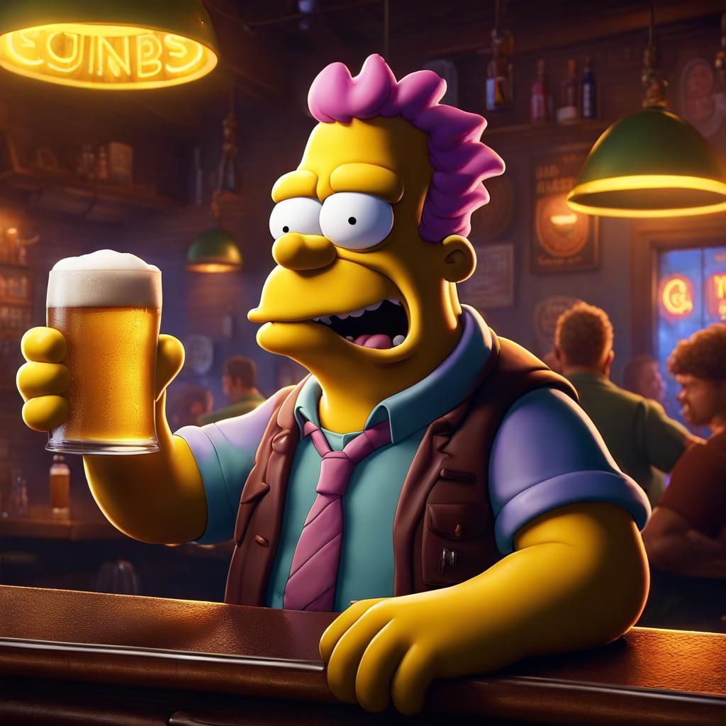 Barney Gumble at Bar: Simpsons-Style Art