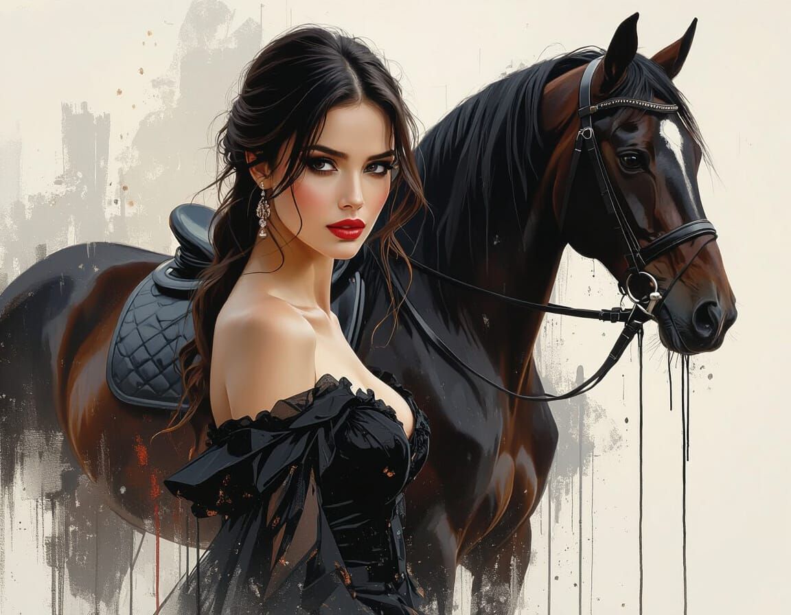 Woman with Horse Portrait in Oil Painting Style