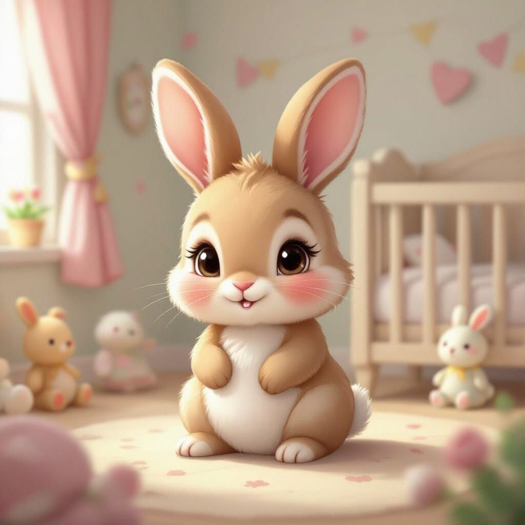 Cute Baby Bunny in Kawaii Chibi Cartoon Style