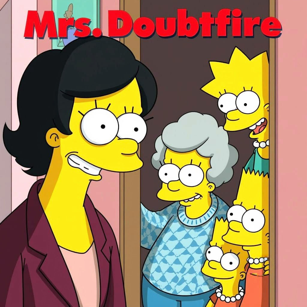 Mrs. Doubtfire Movie Poster in Vibrant Anime Style
