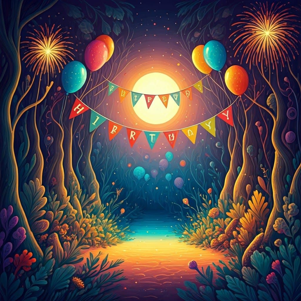 Whimsical Birthday Scene in Dye-Transfer Effect