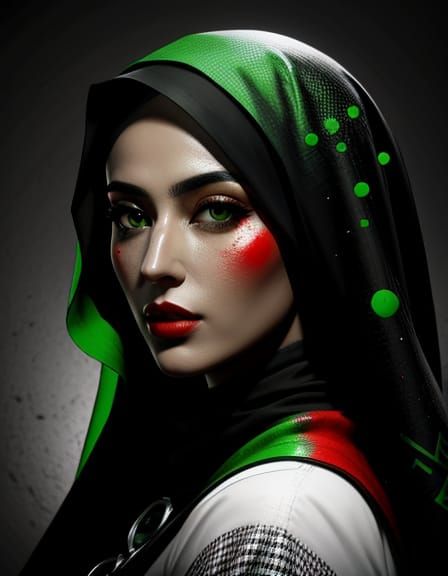 Palestinian Woman Portrait in Splash Art Style