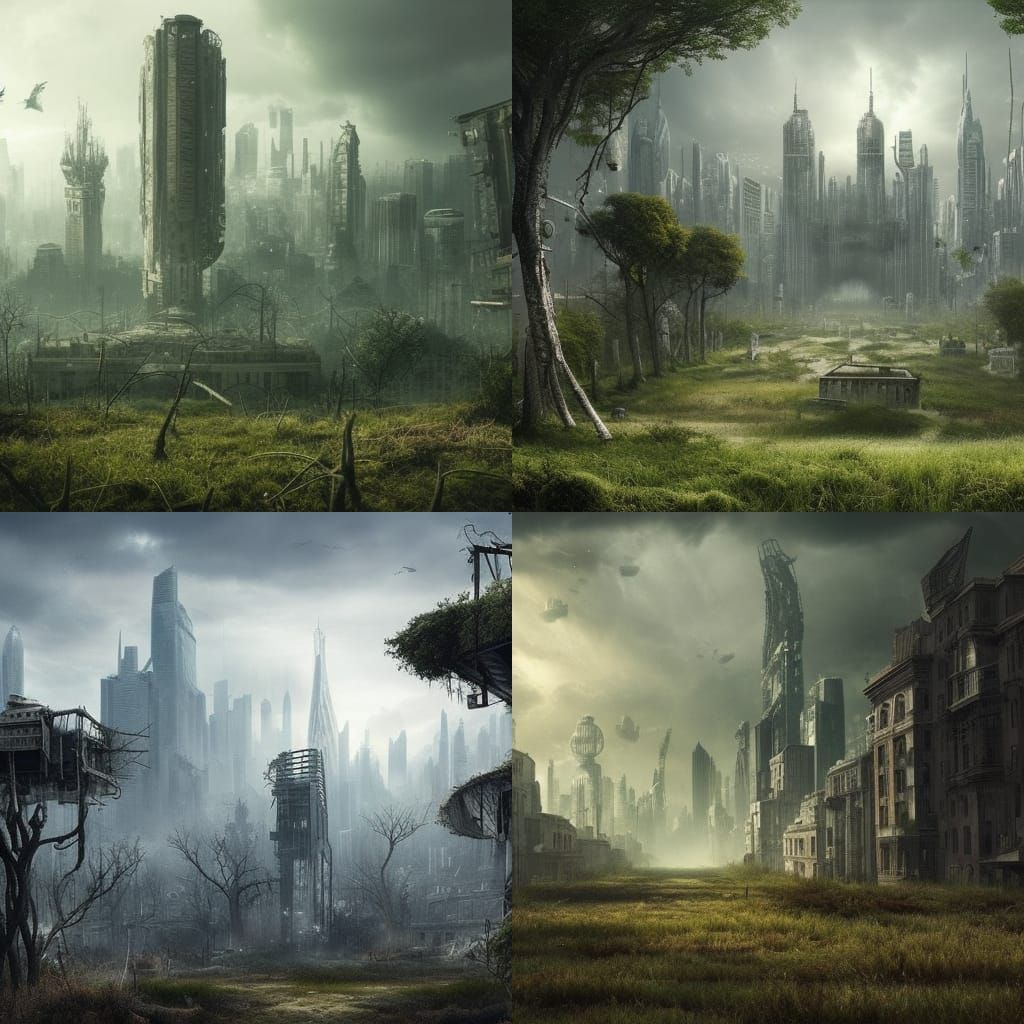 Post-Apocalyptic Cityscape Reclaimed by Nature