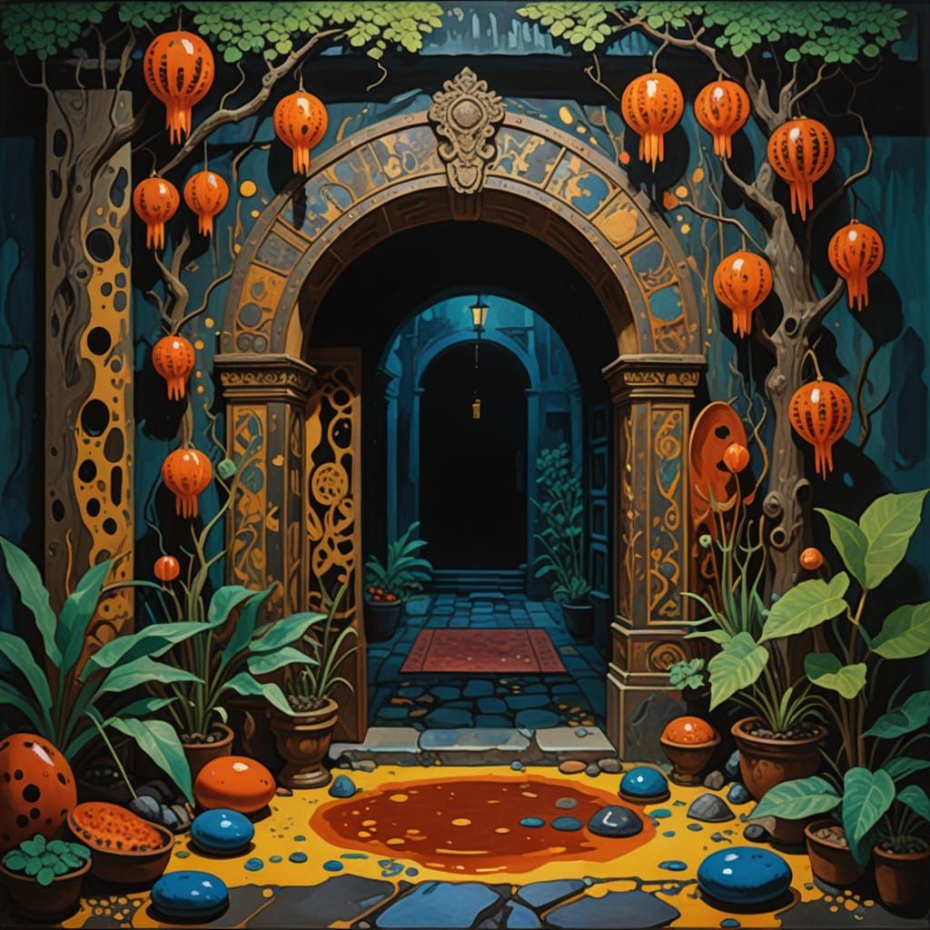 Kandake's Reign Hall in Textured Gouache Style