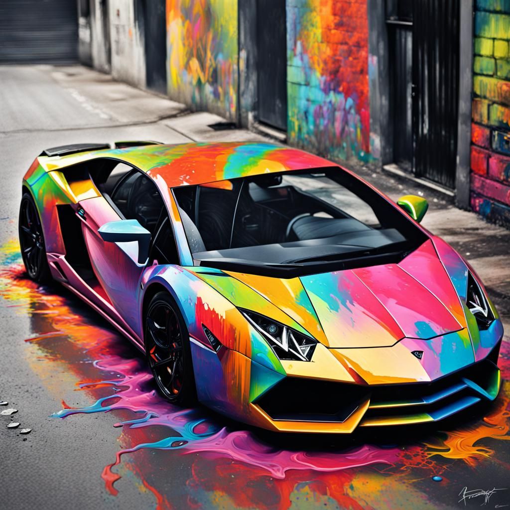 Rainbow Lamborghini in Graffiti Street Art Style