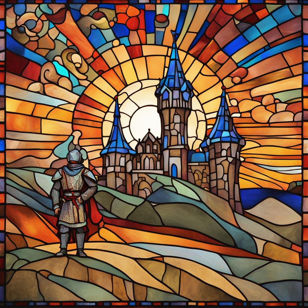 Nomadic Warrior in Stained Glass, Art Nouveau Style