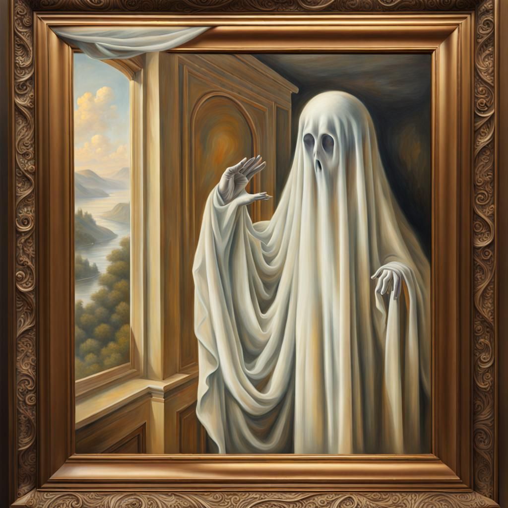 Trompe-l’œil Painting of Ghost Emerging From Canvas