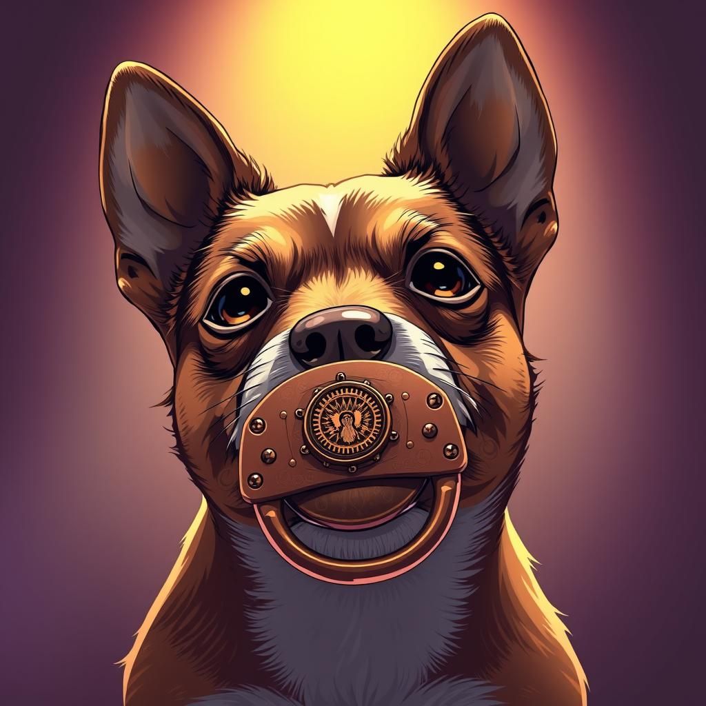 A jack russell dog holding a steampunk pacifier