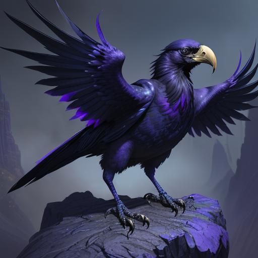 Fantastical Raven in Indigo, Gold and Purple