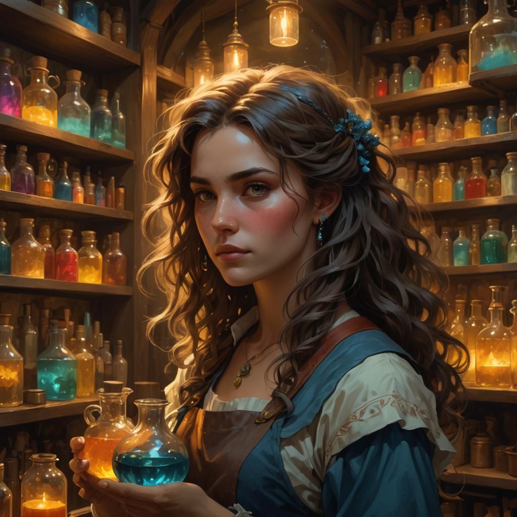 Fantasy Apothecary Girl Portrait in Digital Art Style