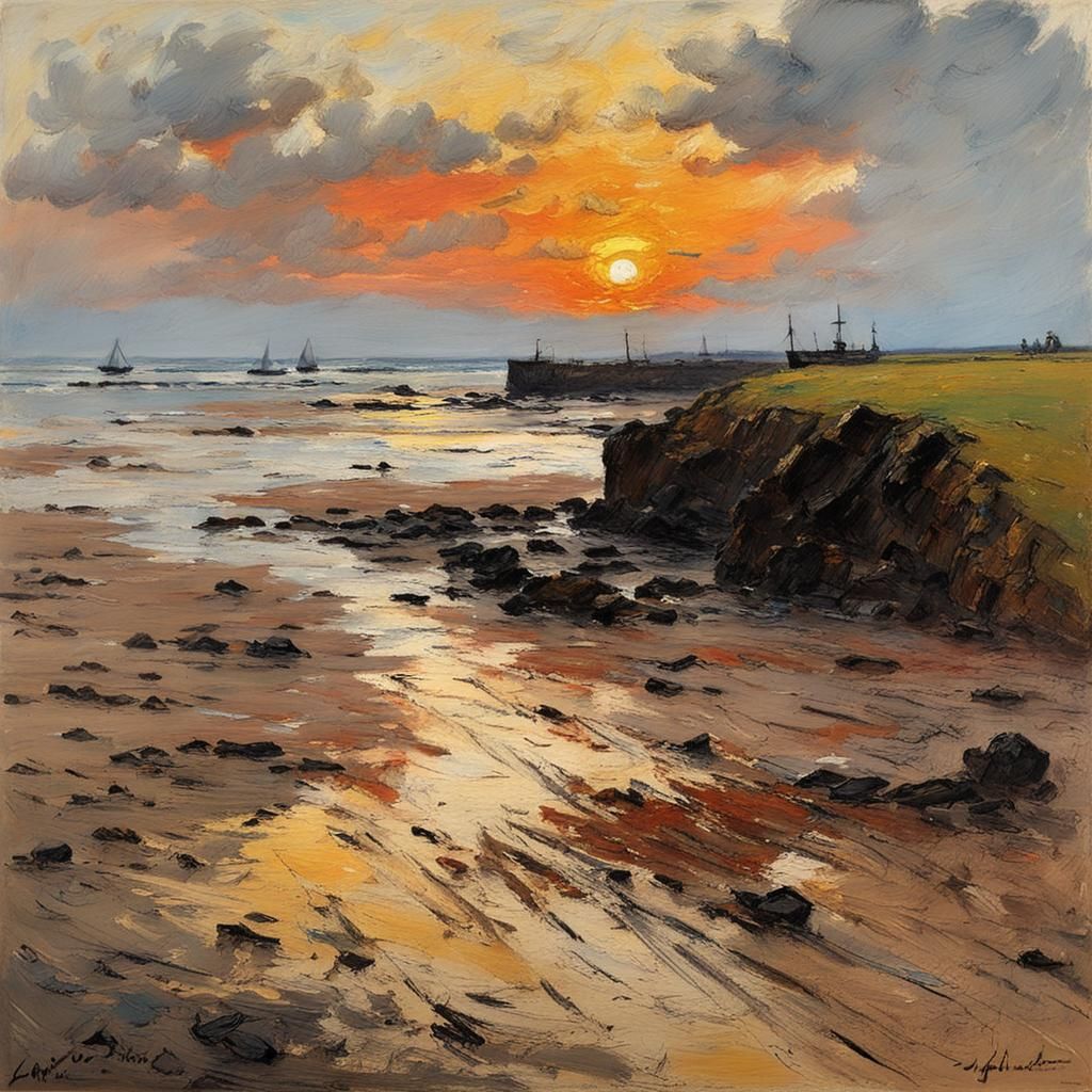 Normandy Low Tide Sunset in Barbizon Style