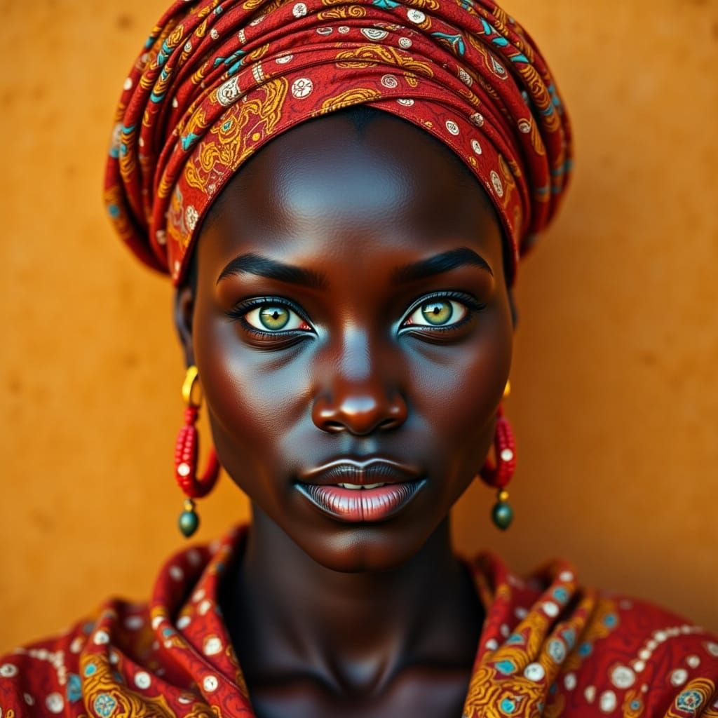 African Woman with Green Eyes in Traditional Dress