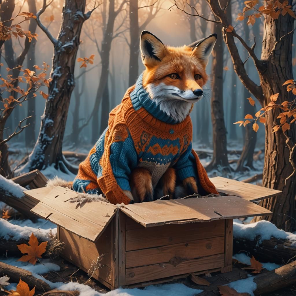 Fox in Box with Sweater: Matte Painting