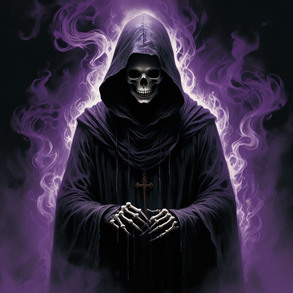 Dark Fantasy Figure Emerges from Smoke Vortex