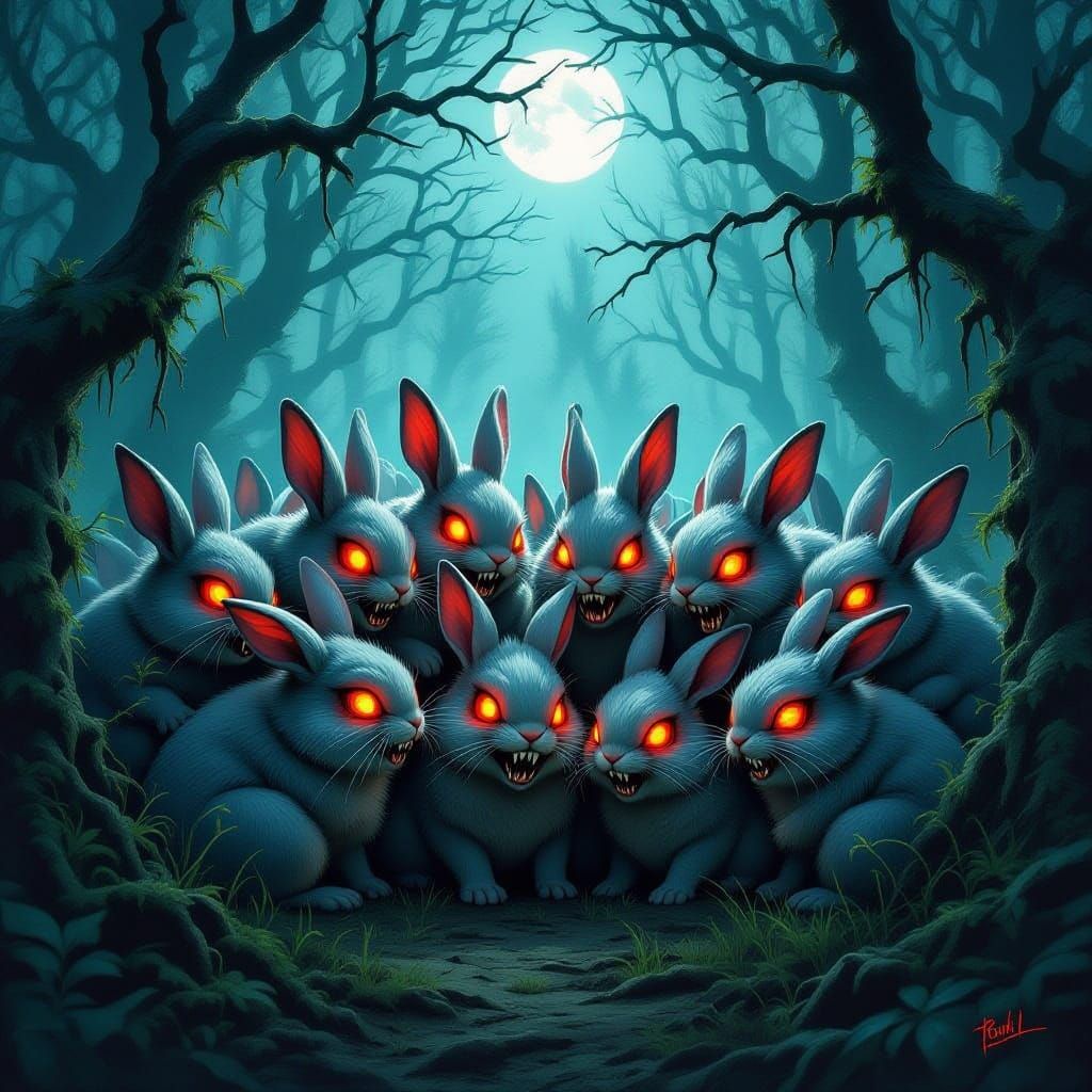 Sinister Mutated Bunnies in Dark Forest