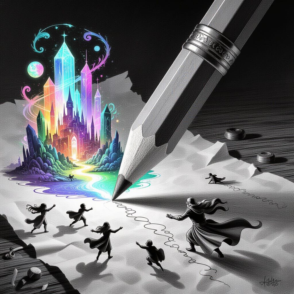 Living Pencil Sketch: Fantasy World Emerges From Paper