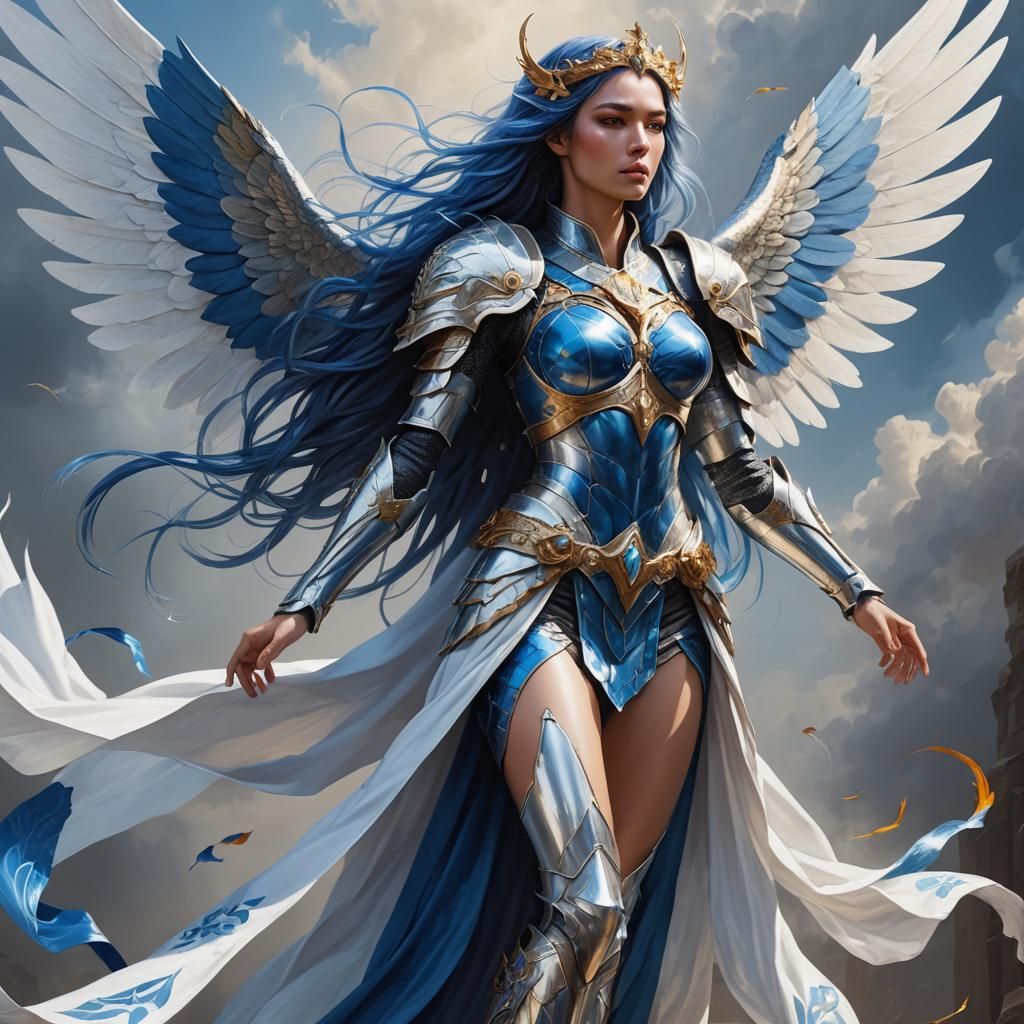 Seraphim Woman in Blue Armor, Digital Painting