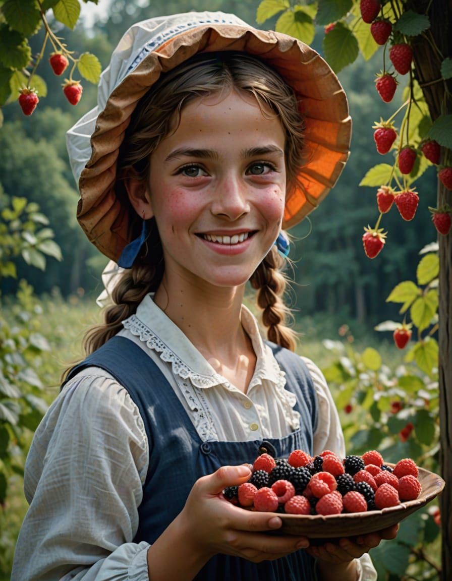 Friendly Peasant Girl Offers Fresh Fruit