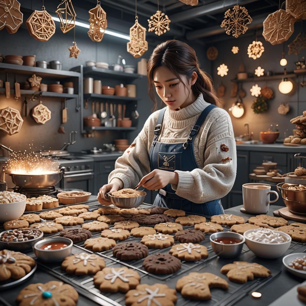 Futuristic Korean Girl Baking Cookies in 8K