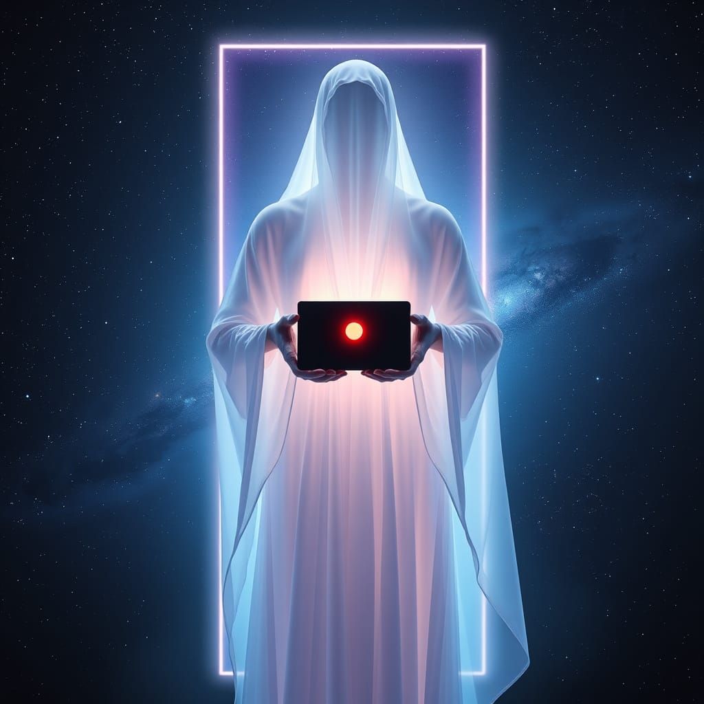 Ethereal Figure Radiates Cosmic Energy in Starry Expanse