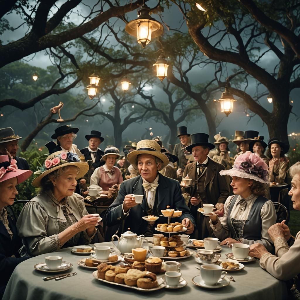 Timeless Tea Party: Cinematic Gathering of Time Travelers