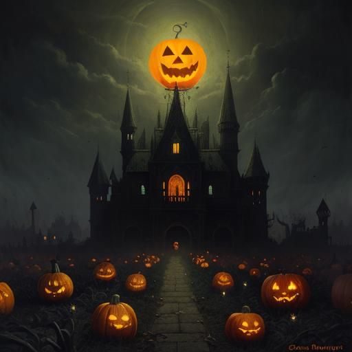 Eerie Haunted Pumpkin Patch in Horror Style