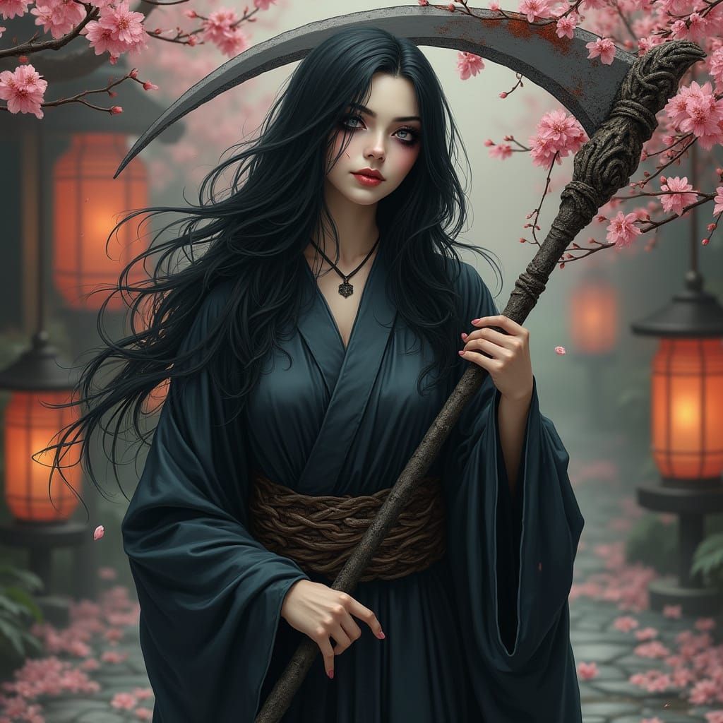 Female Grim Reaper in Alphonse Mucha Style