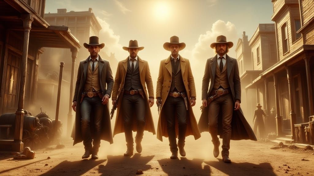 Outlaw Gang Poses on Dusty Western Street