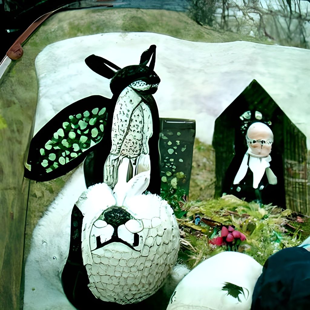 Easter Bunny's Funeral in Folk Art Style