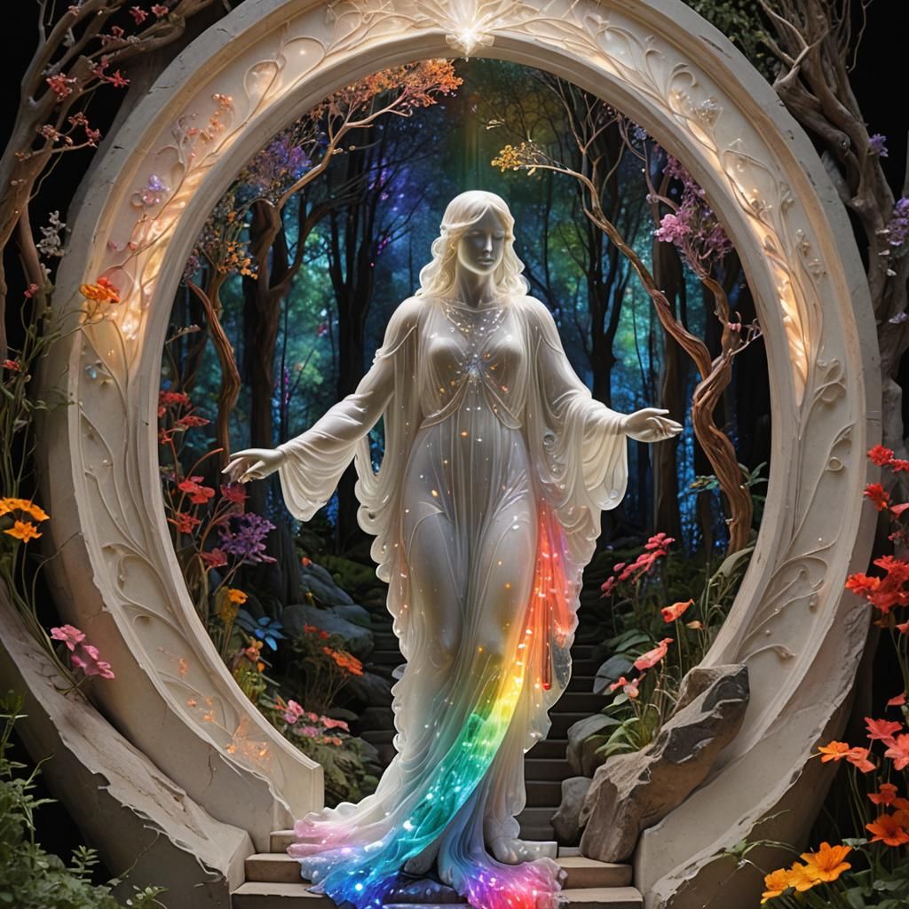 Luminous Fiber Optic Figure in Art Nouveau Setting