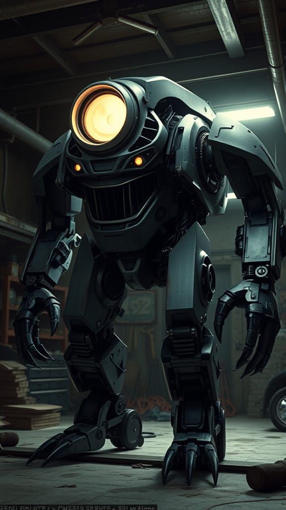 Mechanical Beast Emerges from Scrapyard Ruins in Cyberpunk F...