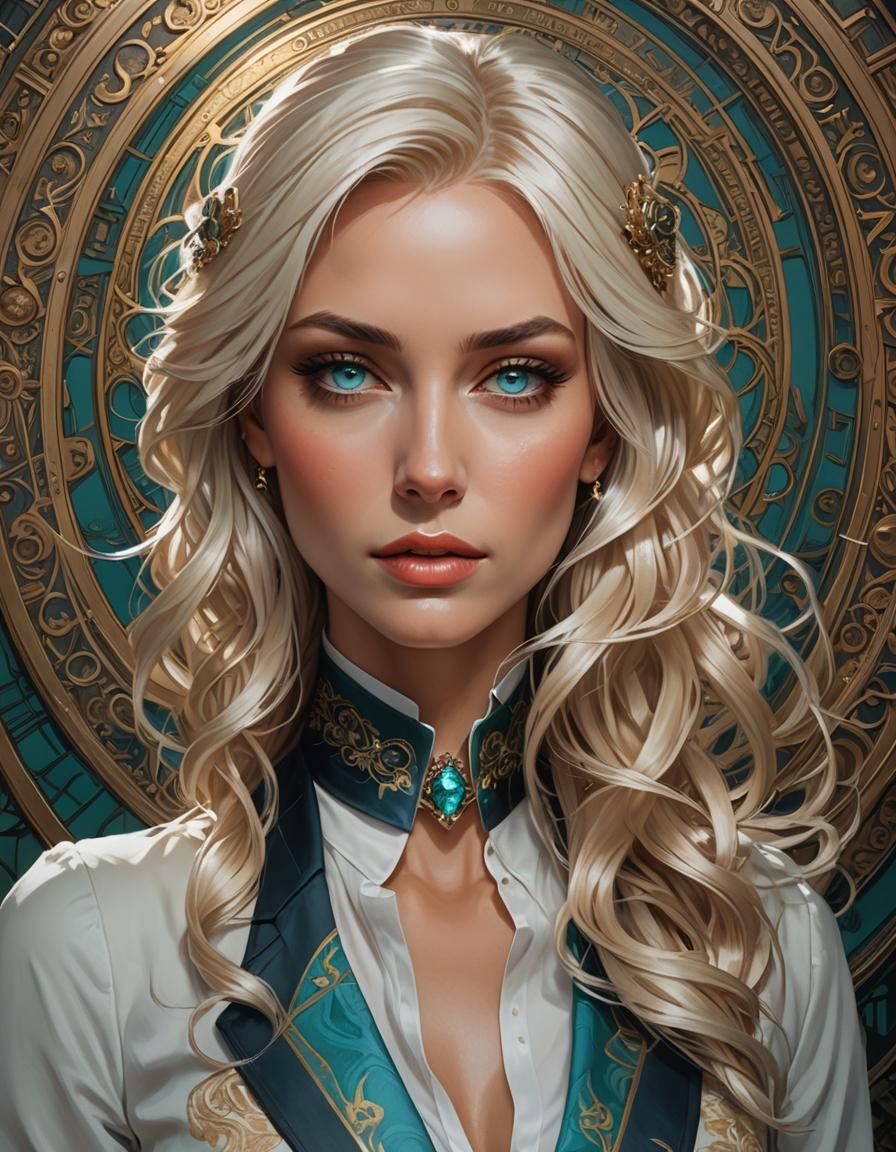 Elegant Platinum Blonde Portrait in Hyperrealistic Style