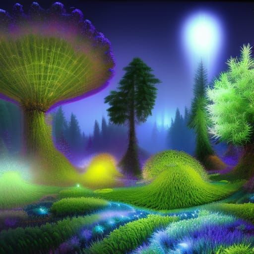Bioluminescent Futuristic Marijuana Garden Game Asset