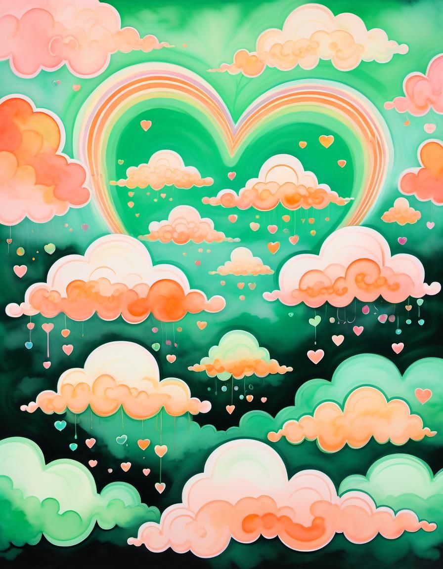 Psychedelic Hearts and Clouds in Watercolor Street Art