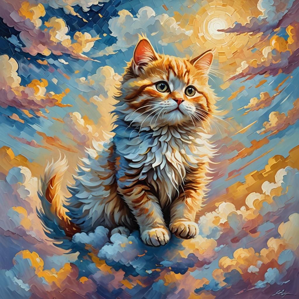 Cloud Kitten in Neo-Impressionistic Oil Painting