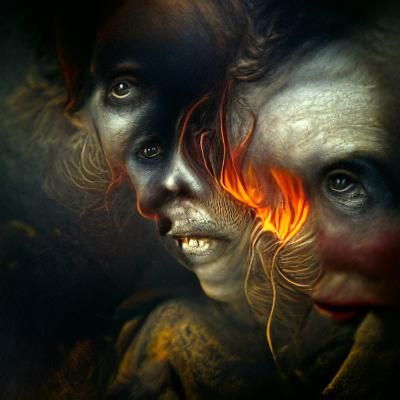 Infernal Women: A Horror Portrait in Engraving Style