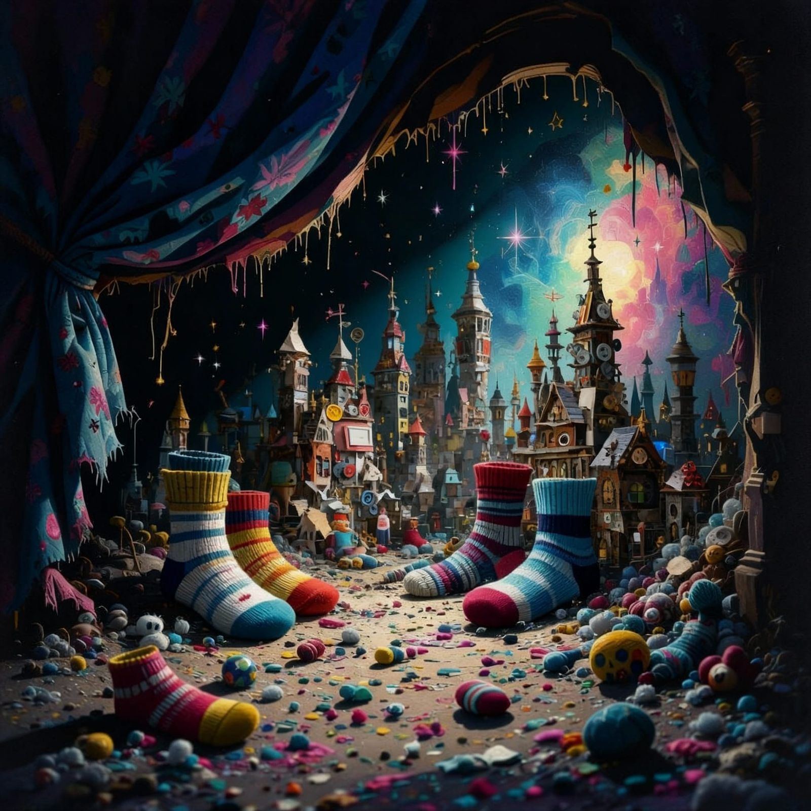 Whimsical Miniature City of Fear Under Bed