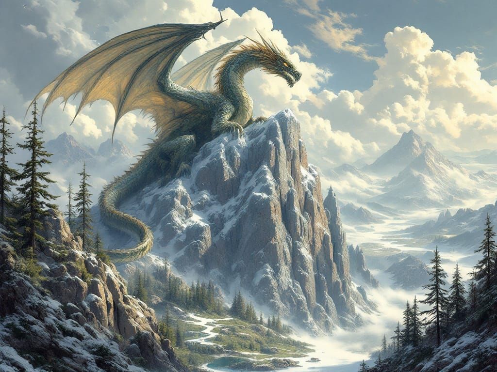 Majestic Dragon Surveys Realm of Square Wonders