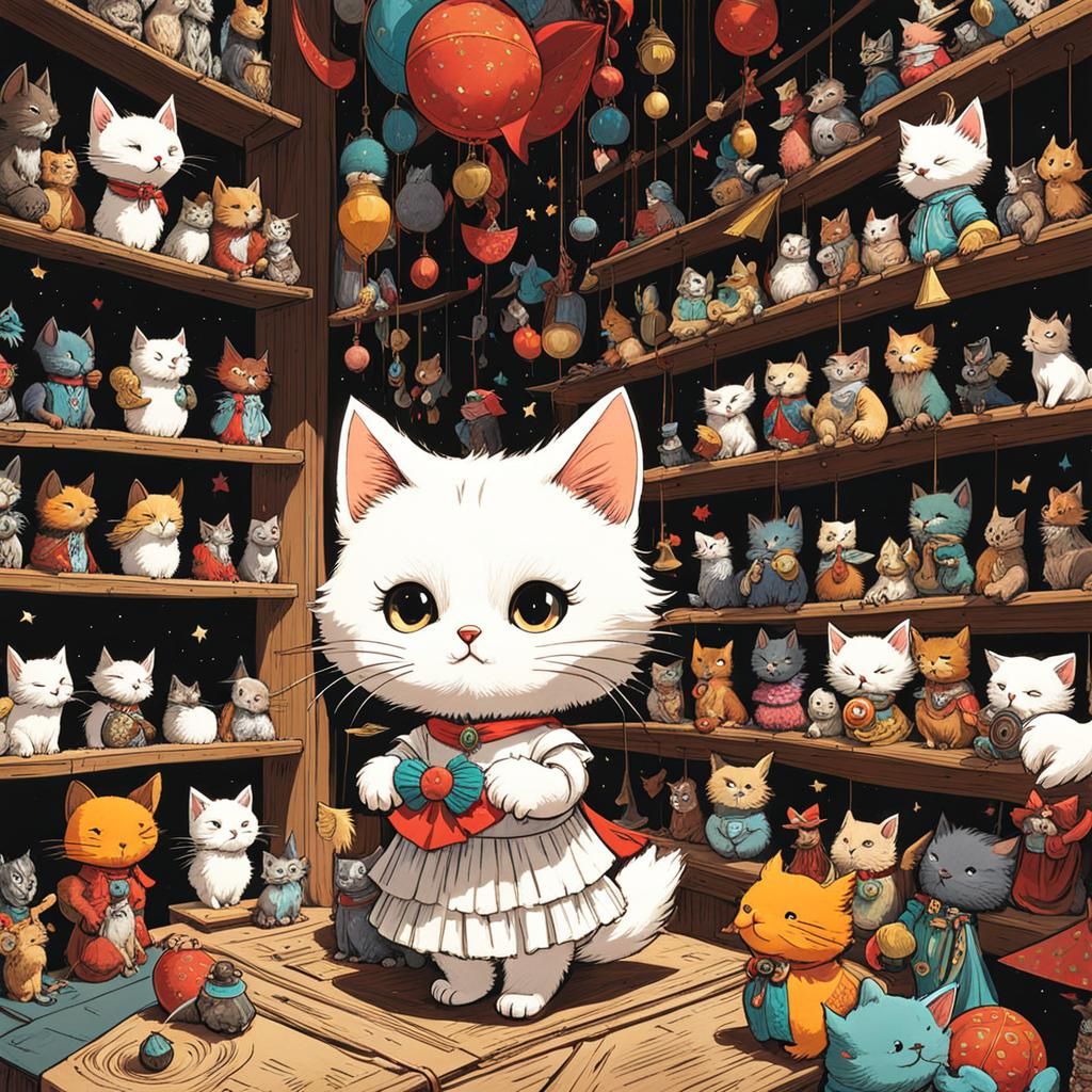 Cat in Toy Shop Window, Digital Splash Art