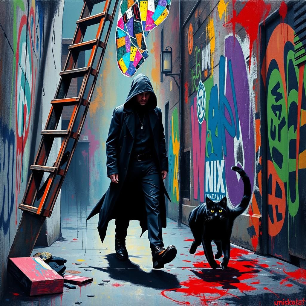 Ominous Path: Urban Scene in Mixed Media Style