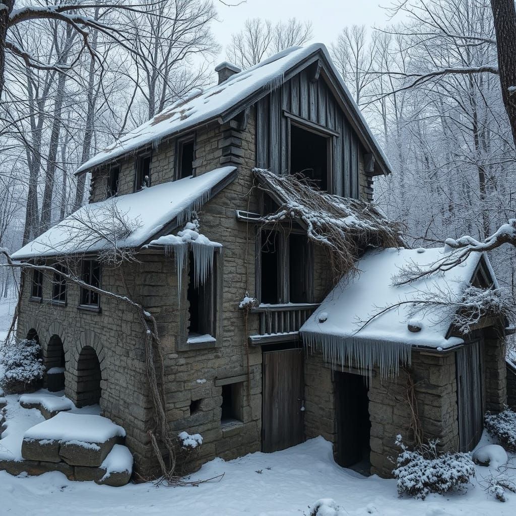 Winter's Reclaiming: A Hauntingly Beautiful Mill Ruin
