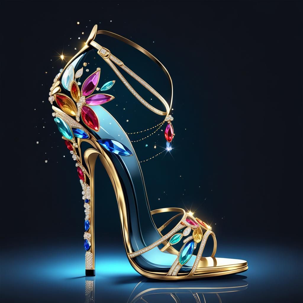 Crystal Embellished High Heel Continuous Line Drawing