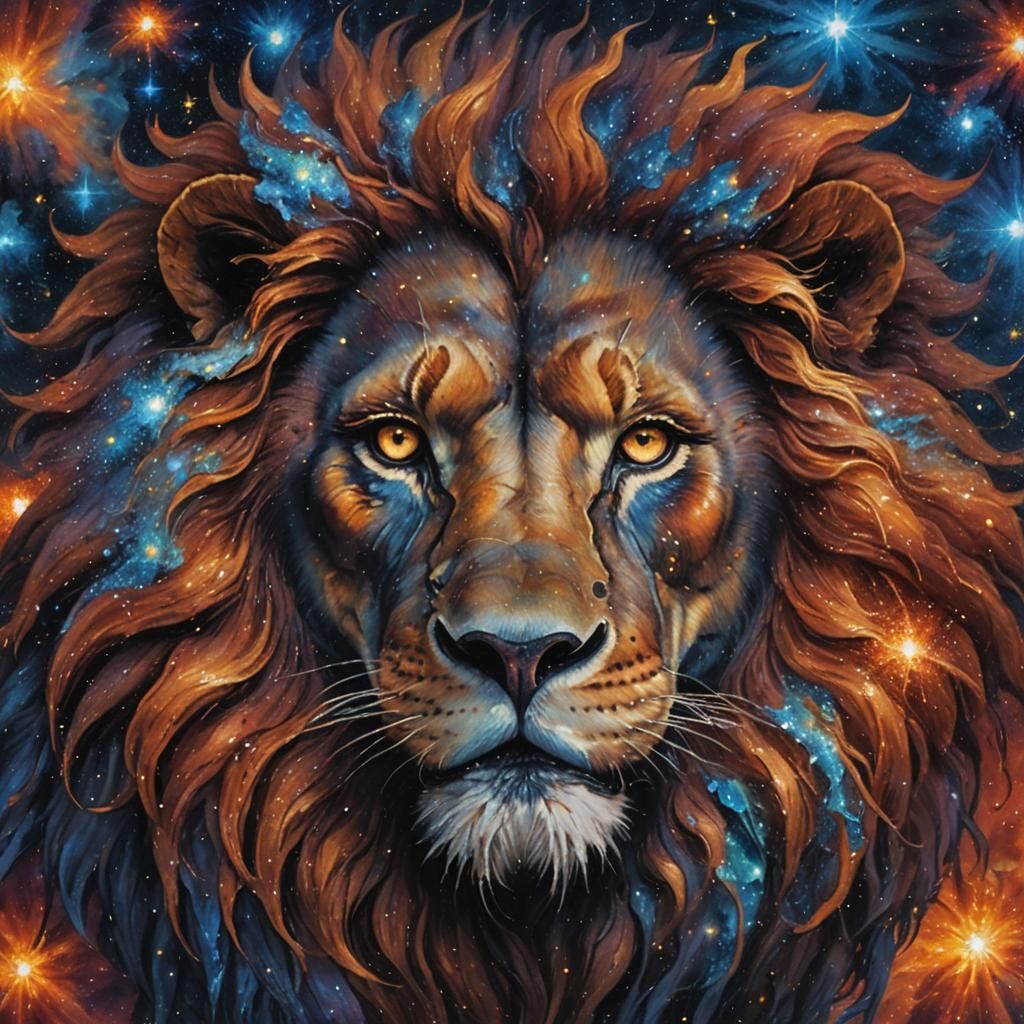 Cosmic Lion Nebula Portrait in Science Fiction Style