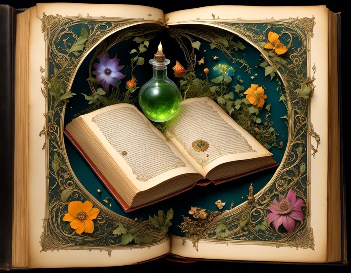 Illuminated Manuscript Page of Faery Potions