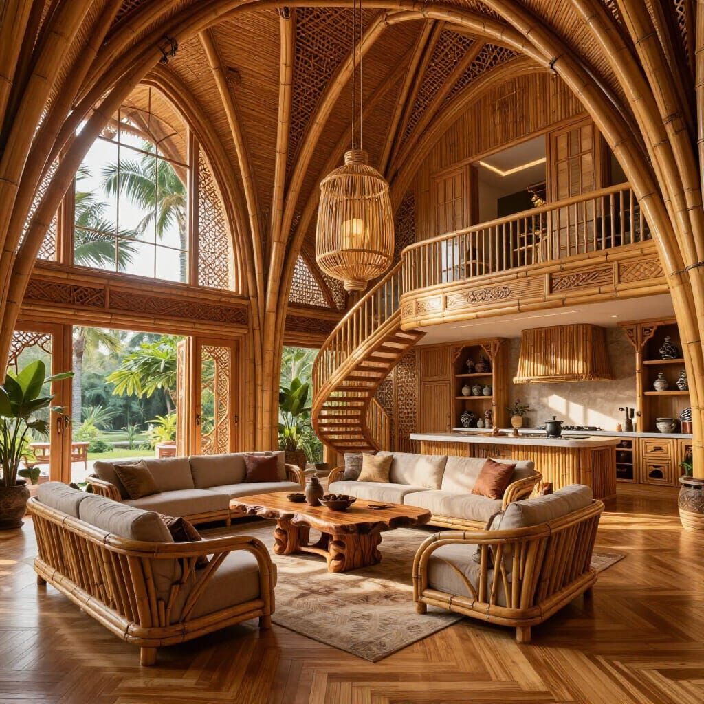 Luxury Mansion Interior Crafted Exclusively From Bamboo